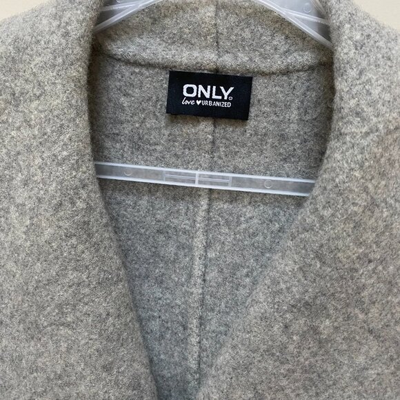 New ONLY Lady Women Contrast Collar Dark Grey Wool Coat with Pocket - Picture 3 of 7